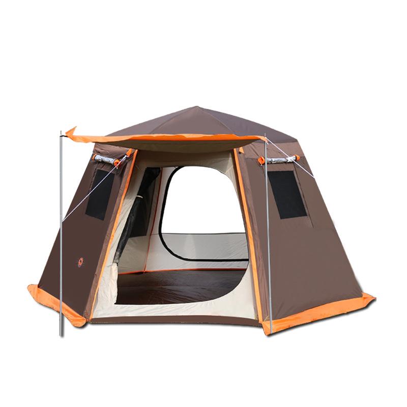 Automatic Hexagonal Camping Tent, Double Layer with Aluminum Poles for 3-8 People, Sun Protection & Rainproof