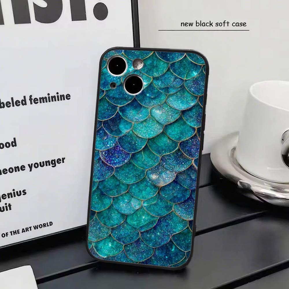 Mermaid Scale for iPhone 15 16 14 Plus 13 12 11 17 Pro Max 17 Air Black Soft Phone Cover