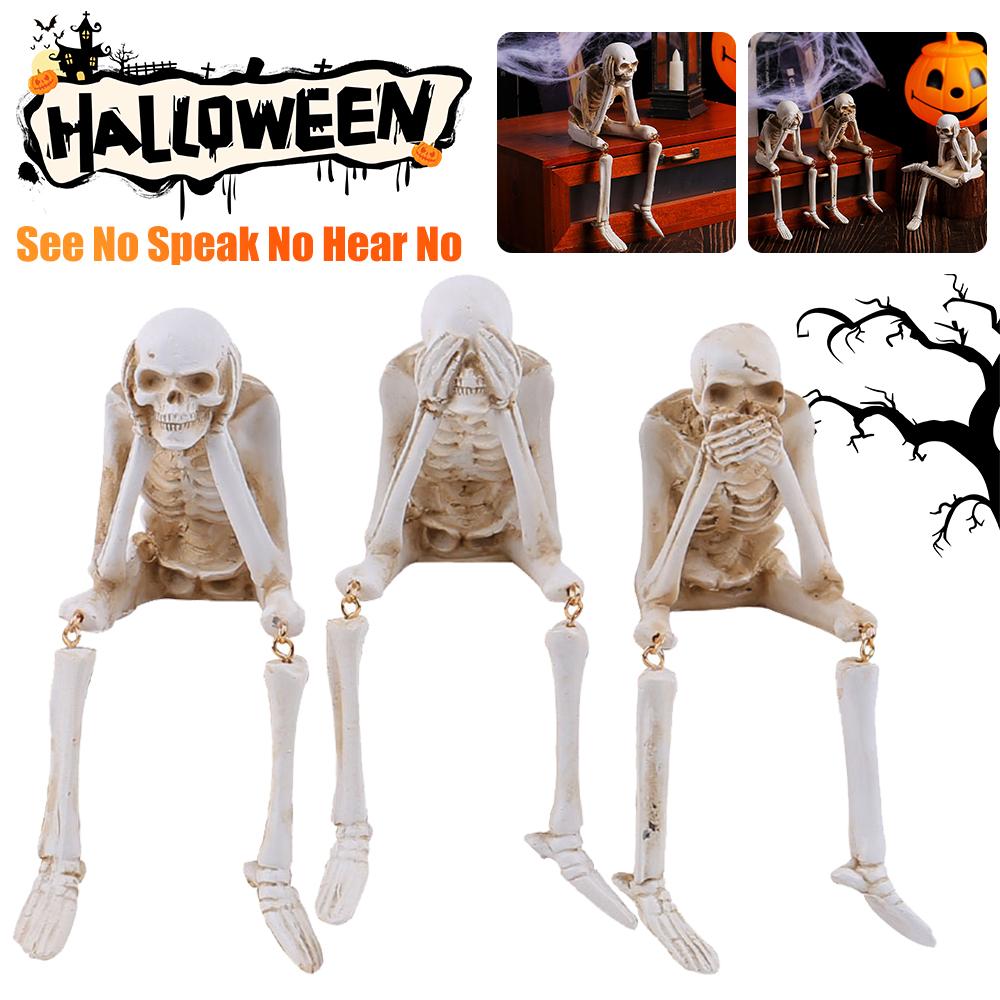 Halloween Realistic Skeleton Movable Plastic Human Body Skull Bones See Speak Hear No Evil Miniature Action Figure for Home Deco