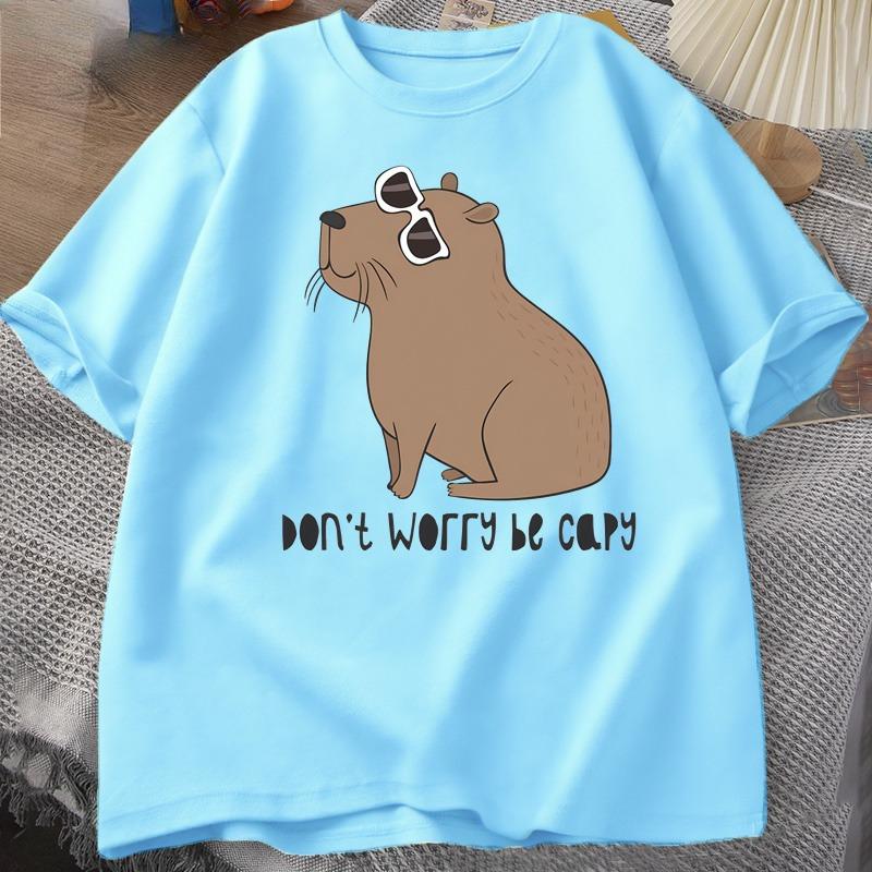 Dont Worry Be Capy Awesome Cute Capybara Tshirts Unisex Casual Cotton Summer T Shirt Short Sleeve Oversized Tshirt Animal Tees