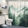 1 Tranquil Misty Mountain Forest Shower Curtain with Lush Evergreen Pine Trees and Rolling Hills - Machine Washable with Hooks