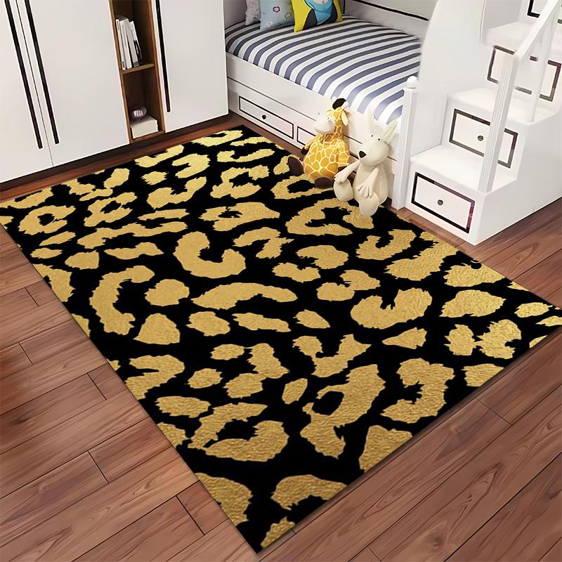 Leopard Print Area Rug - Black and Gold Modern Living Room Carpet Suitable for use as an anti-slip for living room bedroom sofas