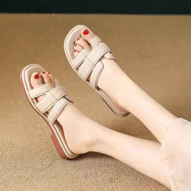 

Внешняя торговля взрывные тапочки женские 2025 лето новый корейская версия мода квадратный носок низкий каблук одна полоска открытый носок мягкая подошва не устают 39