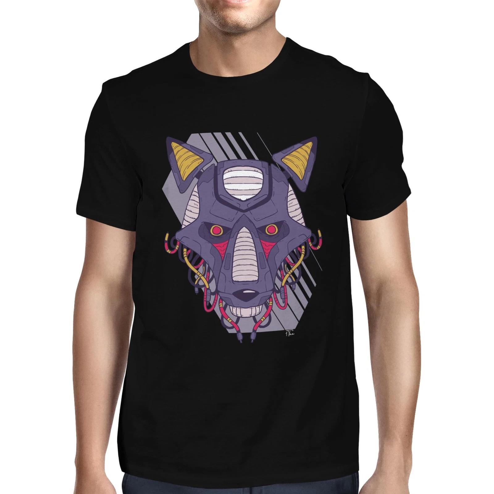 1Tee Mens Robot Wolf T-Shirt L