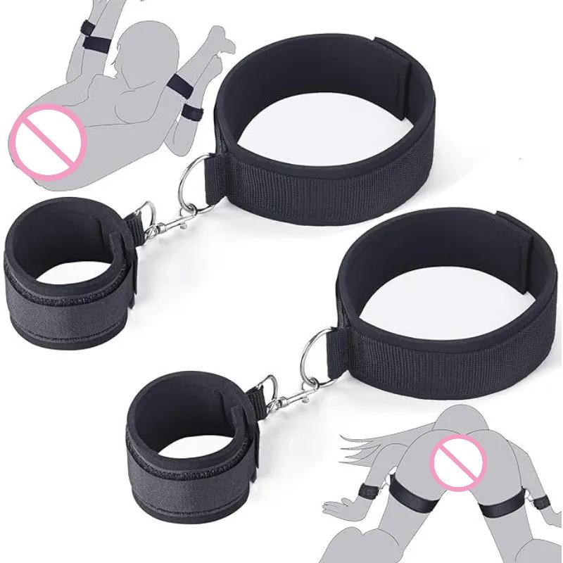 SM Hand and Leg Straps Adult Sex Toys Black Hand and Leg Cuffs Sm Handcuffs Ankle Cuffs Alternative Toys Sex Toy for Couples