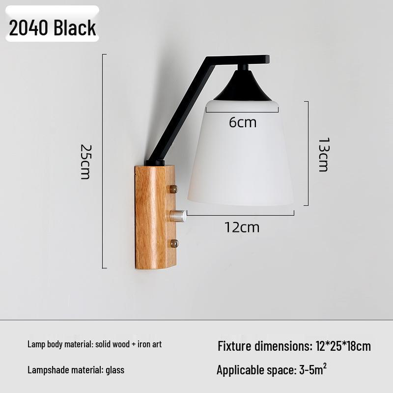 Solid Wood Glass Wall Lamp for Bedroom, Living Room, or Study - Chinese Art and European Style