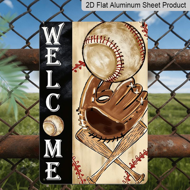 

2D Flat, 1pc Vintage Baseball Metal Welcome Sign 12x8 Inch - Rustic Aluminum Wall Decor with Sporty Baseball Design, High-Quality Print & Easy To 20*30cm