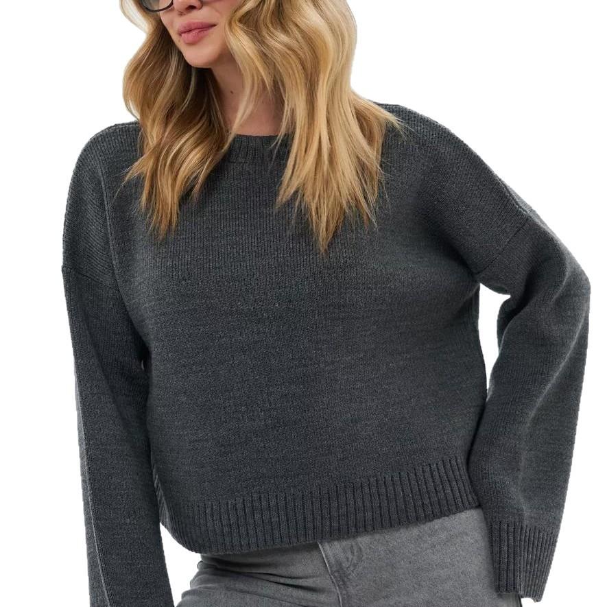 Winter Round Neck Pullover Loose Solid Color Long Sleeved Sweater For Women