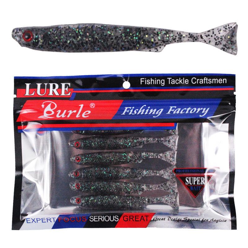 Multi-colored luminous soft bait T-tail Luya bait, multi-section fish 8cm/3.2g explosive fishing bait, bass mandarin fish bionic bait (Black gray,bulk)