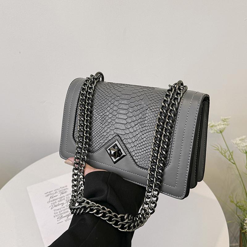 

Leather Shoulder Bag Chain Purse for Women - Fashion Crossbody Bags Vintage Snake Print Underarm Bag Square Satchel Handbag