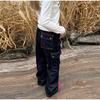 Retro Multi-Pocket Straight Leg Work Pants Loose Fit Jeans Women's 2025 Spring Autumn Trendy Denim Folded Wide Leg Jeans Office Lady Streetwear