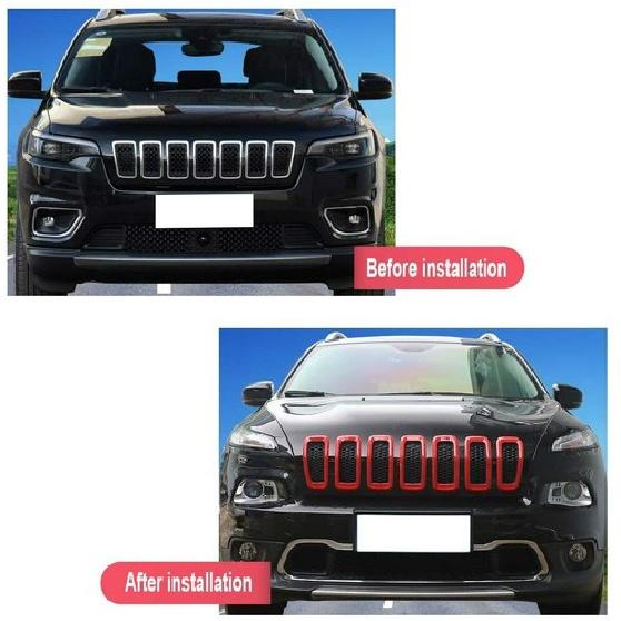 7x Front Grille Erts Grille Cover Frame Trim for 2014-2018 Jeep Cherokee Red