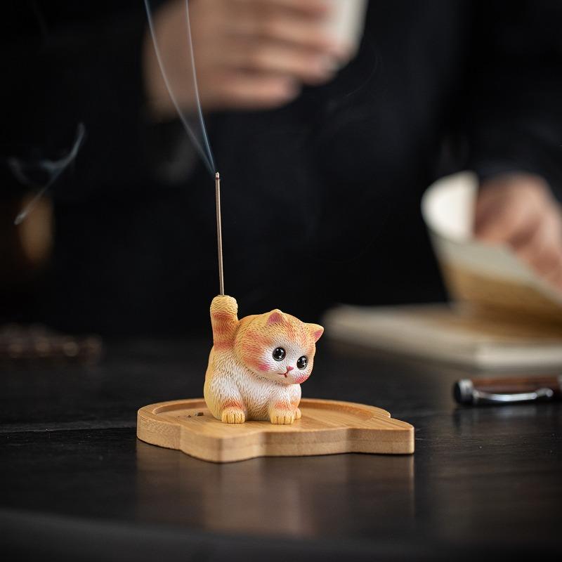 Cute Kitten Line Ceramic Aromatherapy Burner Creative Home Decoration Ornaments Household Zen Tea Ceremony Incense Burner