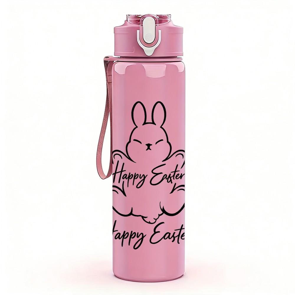 1PC Happy Easter Bunny Sketch 750ml Color Plastic Sports Water Bottle Leakproof Flip Straw Lid Suitable for Sports Office Home Use