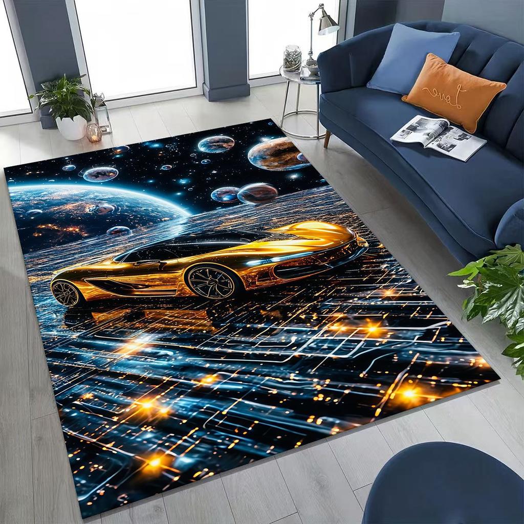 Alfombra Decorativa para Habitación, Sala de Estar, Sofá, Hogar, Felpudo, Alfombrilla de Piso Grande Antideslizante, Concepto Futuro Coche Deportivo Bicicleta de Carreras Motocicleta