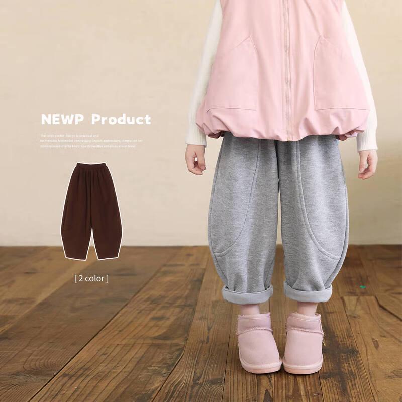 

LUSON Okids Girls Fleece-Lined Curved Casual Pants 130