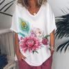 Fashion Women's T Shirt V-Neck Short Sleeve Top Women 3d Peacock Graphics Summer Plus Size Everyday Casual Female Clothing 5XL