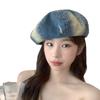 Japanese High end Denim Gradient Beret Ripped Denim Beret Vernacular Retro Versatile Old Painter Hat