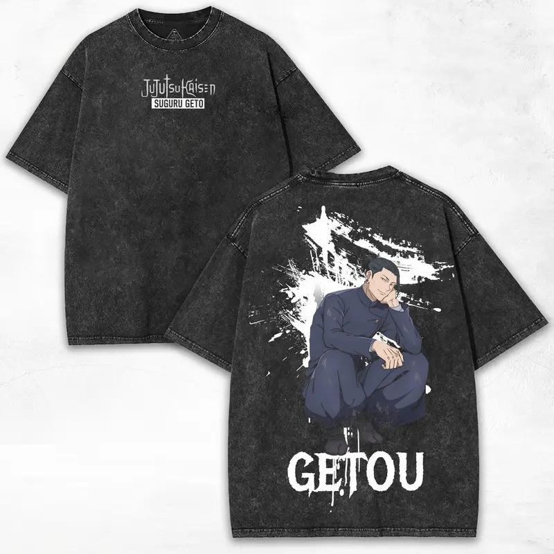 

Manga Jujutsu Kaisen Geto Suguru Printed Tee Men Women Clothing Washed Cotton T-shirt Vintage Casual T Shirt Harajuku Tshirt XXL чёрный