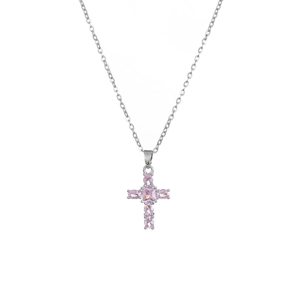 Stainless Steel Chain New Colorful Zircon Cross Pendant Necklaces for Women Men Gold Silver Color Fashion Cool Jewelry Gifts