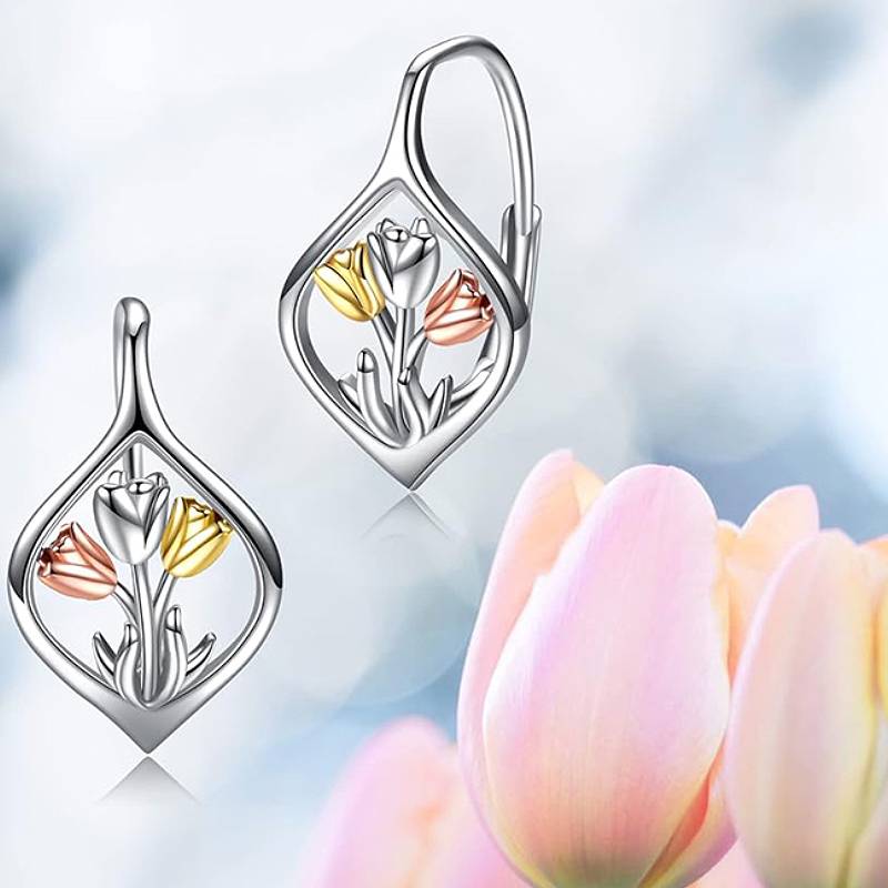

Huitan Women Drop Earrings Tricolor Tulip Design Trendy Elegant Wedding Engagement Lady Metal Accessories Fresh Style Zircon
