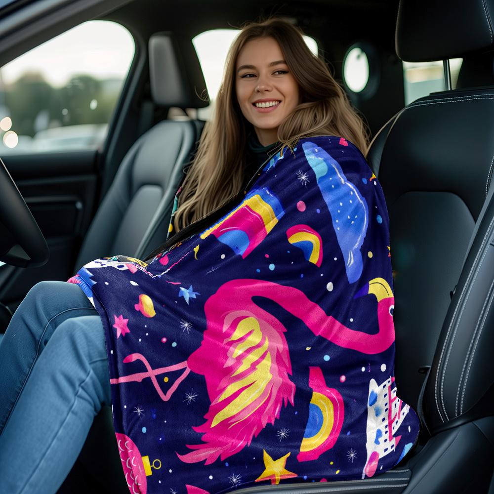 Pink flamingo castle rainbow stars space fantasy flannel blanket colorful kids blanket room decor whimsical animal print blanket