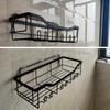 2Pcs/Set 6-Hook Punch-Free Carbon Steel Storage Basket Bathroom Draining Organization Rack