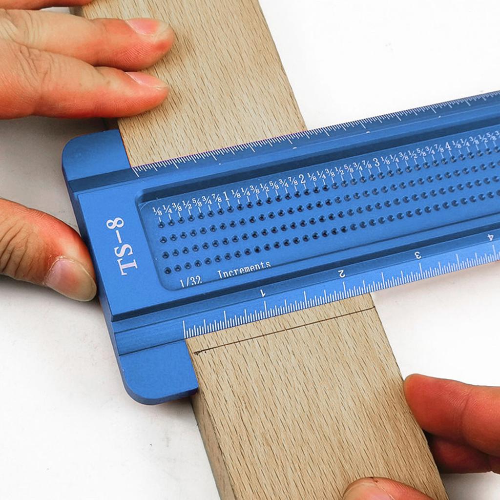 TS-8 Woodworking Hole Ruler Aluminum T shaped Measuring Tool   Scriber for Hardware(Red )