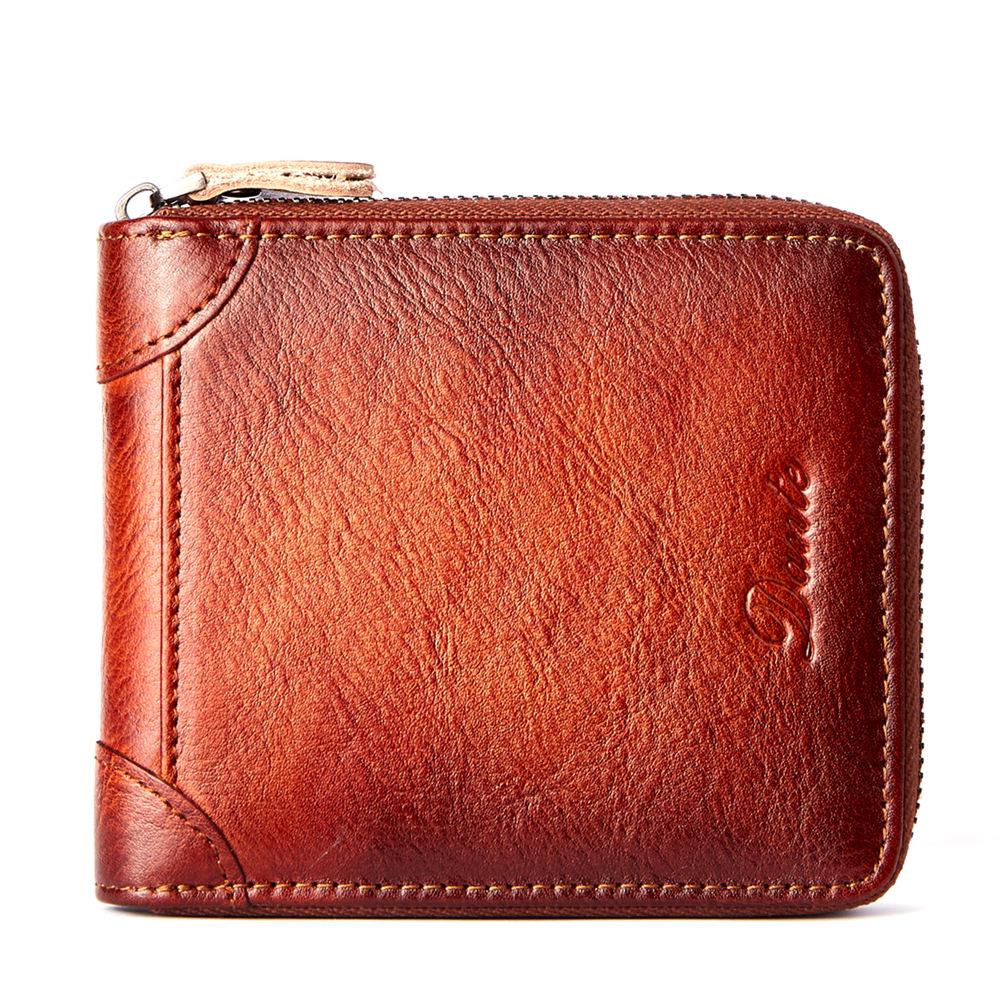 Men s Short Zipper Wallet: Genuine Leather, Large Capacity, Anti-Theft, with Card Clip.