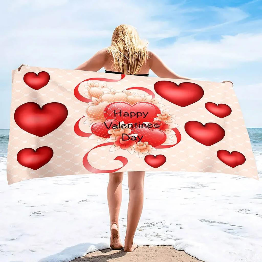 Valentine's Day Beach Towel Bath Sheet Towels Love Hearts Oversized Microfiber Sandless Beach Towels for Swimming Extra Large