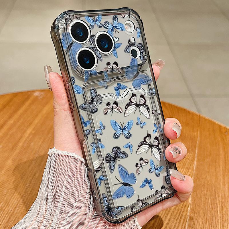 Husă Telefon cu Buzunar pentru Carduri Scoică Balenă Pentru iPhone Air 17 16e 16 15 Pro Max 14 13 Pro Rezistentă la Șocuri Transparentă Moale TPU