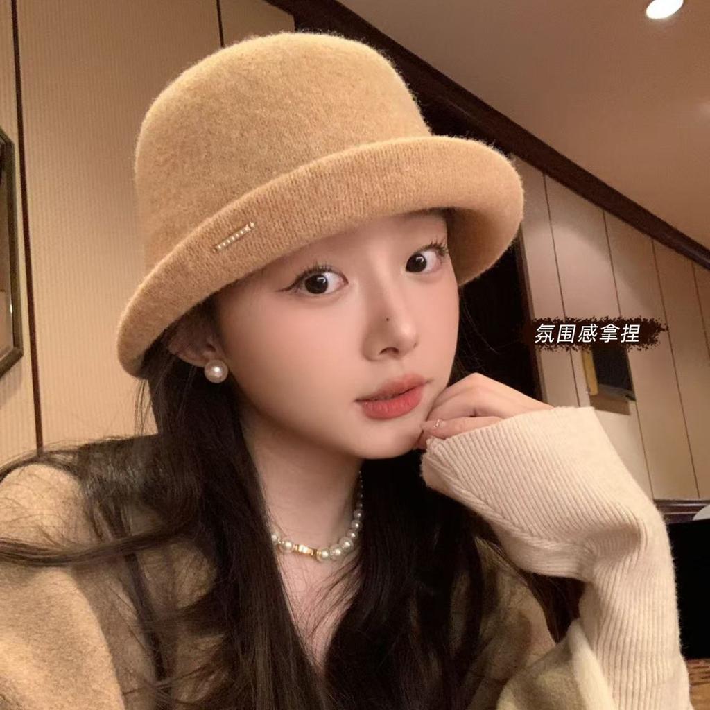 High-quality crimped wool top hat women's autumn and winter fashion daughter hat showing face little fisherman hat children's basin hat
