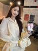 Korean Lace Ruffle Hooded Sweatshirt Dress - Sheer Long Sleeve, Spring 2026
