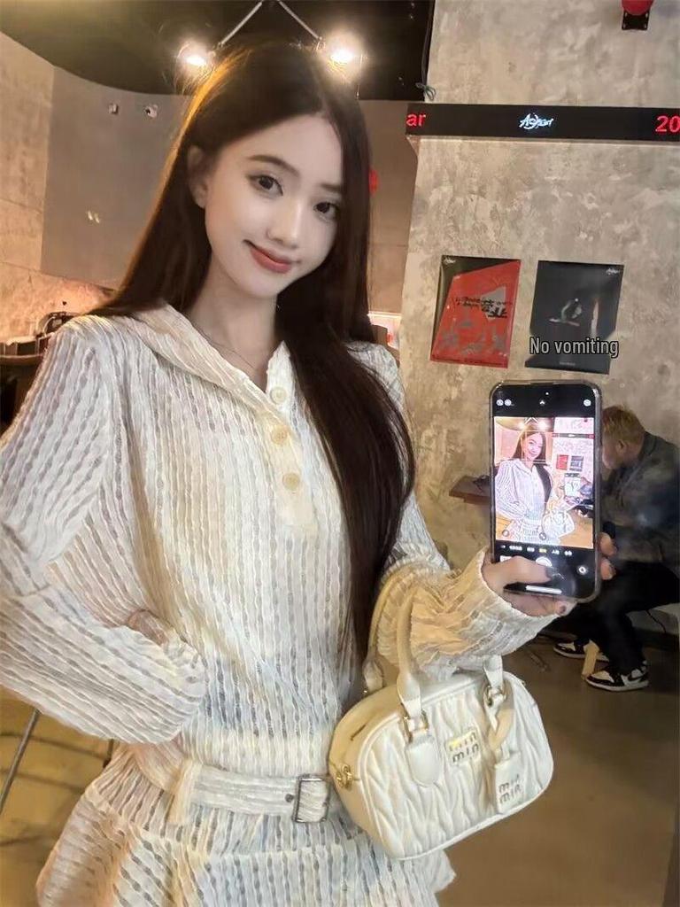 Korean Lace Ruffle Hooded Sweatshirt Dress - Sheer Long Sleeve, Spring 2026