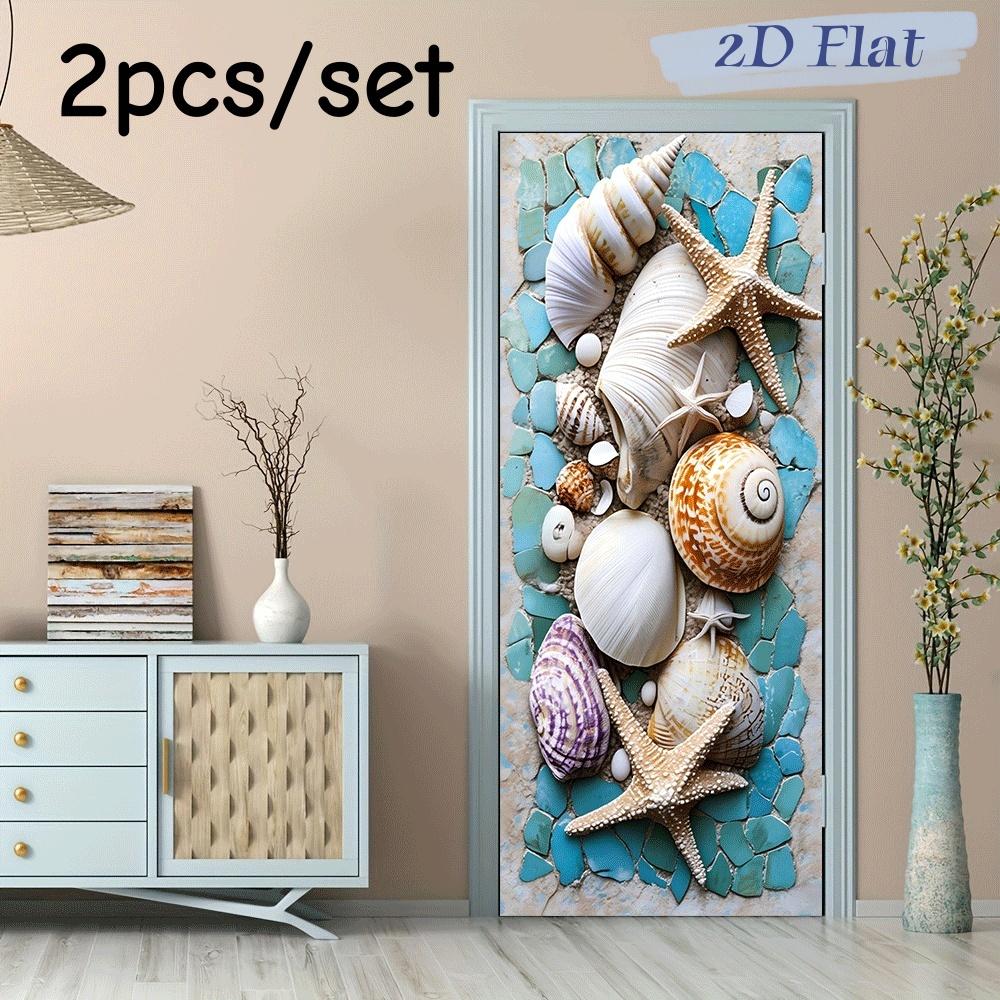 

2pcs Mediterranean style shell starfish wall stickers, living room bedroom entrance decoration stickers, self-adhesive waterproo (as the picture,38.5x200cmx2)