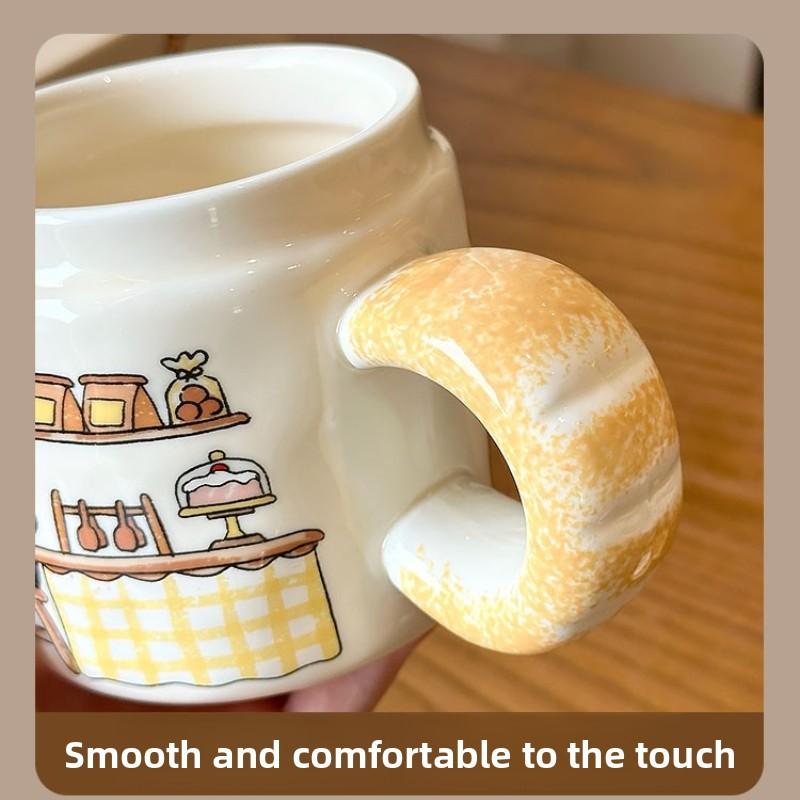 Creative Bread Cat Ceramic Mug, High Beauty Coffee Mugs with Lid, Home Drinking Tea Cup, Christmas Birthday Gift Kawaii Cup
