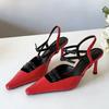 Novelty Straps Buckle Designer Thin High Heels Women Sexy Pointed Toe Heeled Sandals Patent Leather Women Pumps Wedding Shoes