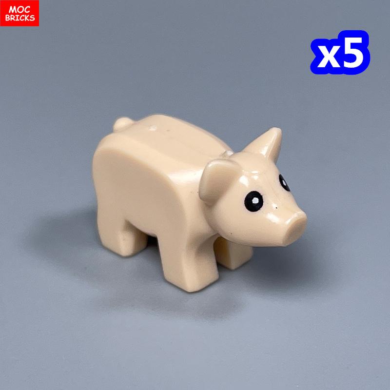 Non-Toxic Moc Bricks City Animal Little Pink Pig Zoo Farm Model Accessories Particles Assembled Educational Kids Toys
