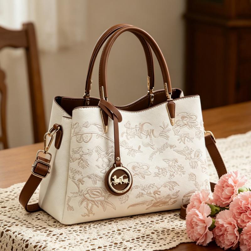 Trendy National Style Embroidery Ladies Handbag, Premium Multiway Daily Bag For Middle Aged Mothers