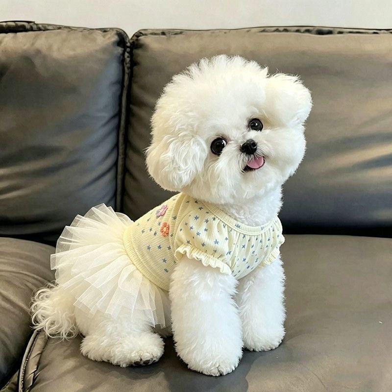 Lightweight Breathable Floral Pet Dress With Flutter Sleeves Small Dogs Cats Sun Protection Outfit