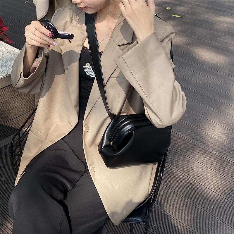 Women S Korean Stylish Luxury Brand Wide Shoulder Strap Clip Solid Color Design High Quality Trendy Hobo Crossbody Osoi Bag Chic