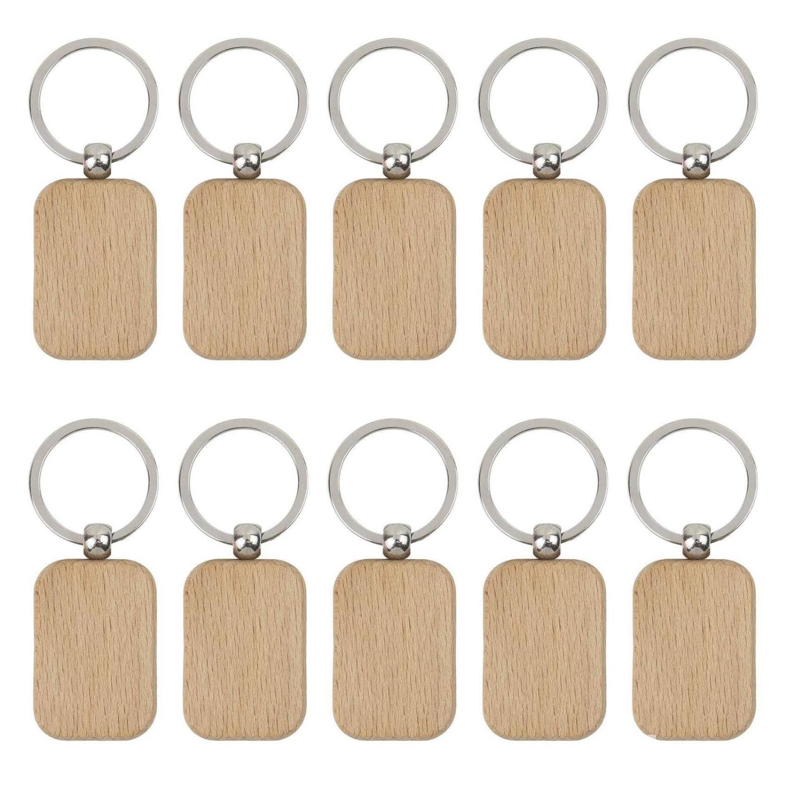 10pcs Blank Wooden Keychains Rectangular Natural Wood Key Rings for DIY Wood Carving Crafting and Personalization Projects one size