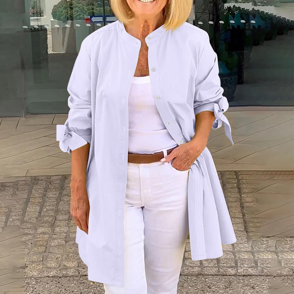 Women's Casual Fashion Solid Color Single Breasted Cardigan Long Sleeved T-Shirt Shirt Jacket