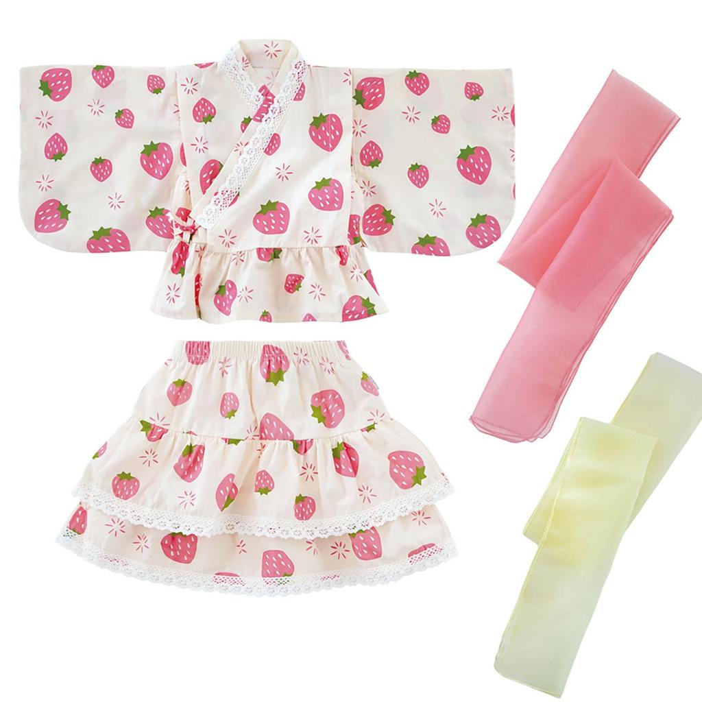 SEIWARAKU Yukata Set with Lace and Two Obi Perfect for Summer Fireworks Obon and Commemorative This cute floral print dress and obi sash are perfect