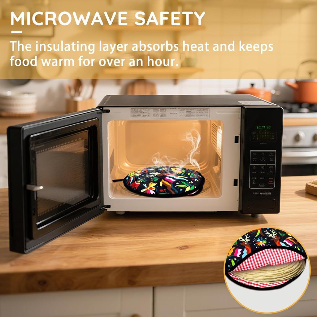 ZKOO 12" Tortilla Warmer Pouch, ulated Tortillas Pouch for Tortillas, Tacos, Naan, Pizza Rolls, Microwavable Fabric Bag, Tortilla Warmer Keeps Food