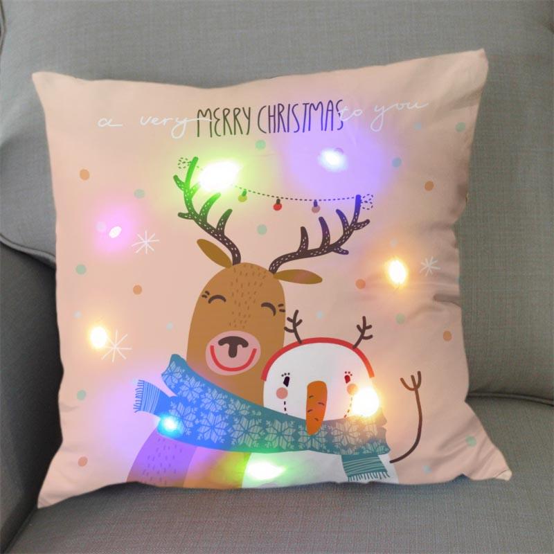 1Pc Christmas Led Pillow Case Size 45X45Cm40X40Cm Santa Claus Printed Christmas Pillow Covers For Christmas Decorations