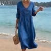 Women's Fashion Summer Spring Solid Color Print 1/2 Sleeves V-Neck Loose Waistline Casual Dresses