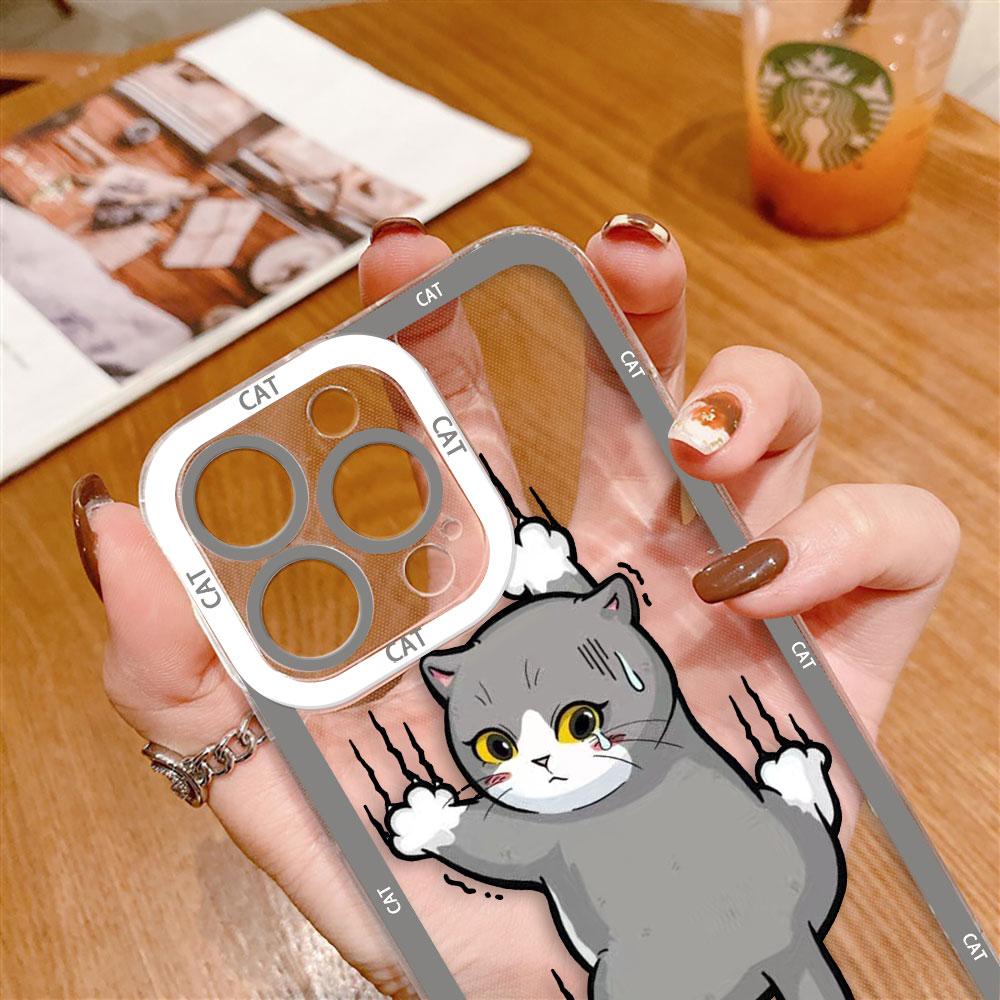Cartoon Orange Grey Cat Clear Phone Case For Samsung A03S A03 A04 A05 A05S A06 A7 A11 A12 A13 A14 A15 A16 NOTE 10 20 ULTRA Case
