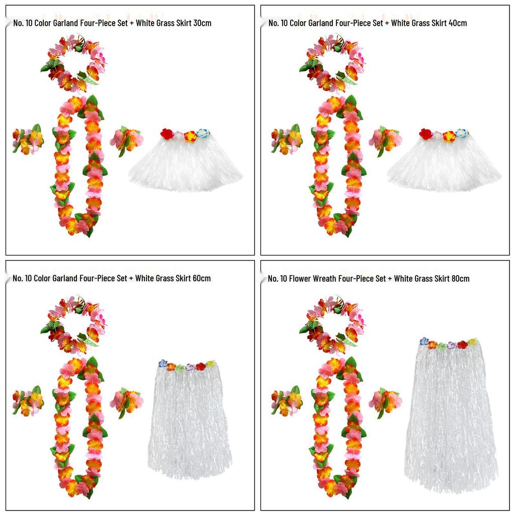 Kaifeng Summer Hawaiian Grass Skirt and Flower Garland Dance Party Set - 5 Pieces (30CM, 40CM, 60CM, 80CM)