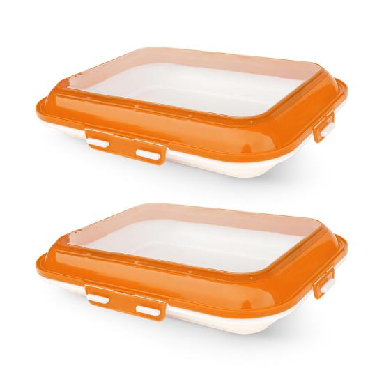 2Pcs Food Preservation Trays Reusable Food Storage Container with Lid Vacuum Sealed Stackable Tray for Picnic Travel